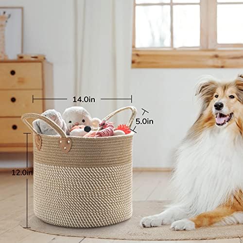 CHICVITA Wicker Storage Basket with Leather Handles, 14" x 12", White - Image 4