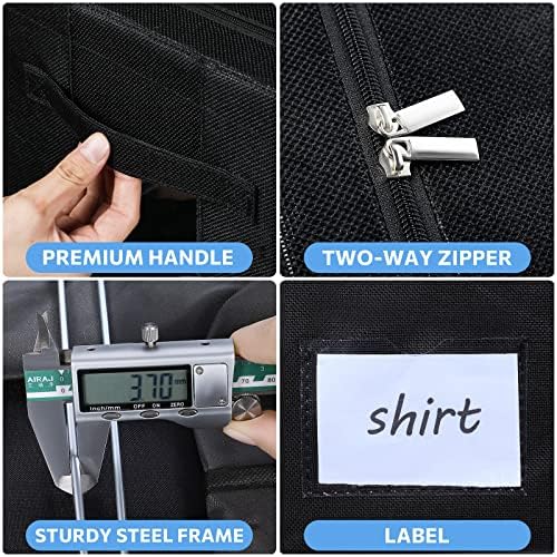 CYhom Extra Large Clothes Storage Bins Box - Linen Fabric Foldable Stackable Container Organizer Set with Clear Window & Carry Handles & Metal Frame (Black, Extra Large-100L) - Image 5