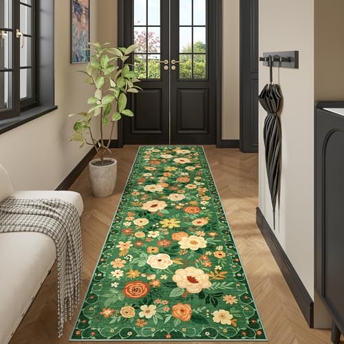 DUKINO 2.6x10 Hallway Runner Rug Washable Kitchen Rugs Non Slip Dark Green - Image 7