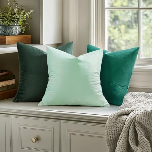 MIULEE Velvet Throw Pillow Covers 20x20 Inch Pack of 2 Green - Image 2