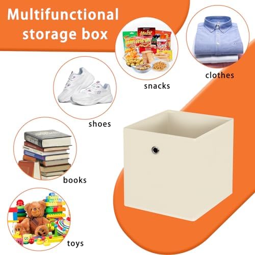 Foldable Storage Cubes Bins ,11 Inch Cloth Storage Cube Fabric Storage Box Cubes Organizer Baskets with Handles for Home Organizer Set of 8 (Creamy-White) - Image 3