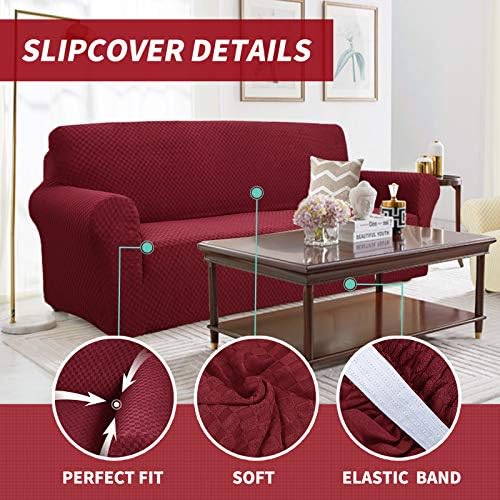 YEMYHOM Couch Cover Latest Jacquard Design High Stretch Sofa Chair Covers for Living Room, Pet Dog Cat Proof Armchair Slipcover Non Slip Magic Elastic Furniture Protector (Small, Christmas Wine Red) - Image 3