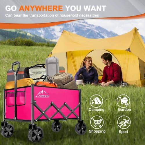 AMNOW 100L Collapsible Wagon Cart with All Terrain Wheels, 350LBS, Rose - Image 5