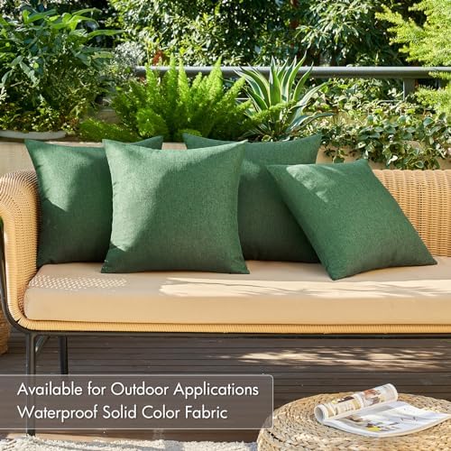 MIULEE Pack of 4 Decorative Outdoor Throw Pillow Covers Linen Waterproof Pillow Covers Summer Farmhouse Cushion Cases for Patio Garden Tent Balcony Couch Sofa 16x16 Inch Dark Green - Image 3
