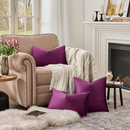 GIGIZAZA Velvet Pillow Covers 12x20 Decorative Pillows Pack of 2 Purple - Image 3