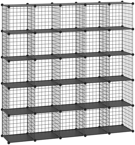 HUBSON Wire Cube Storage Organizer, Book/Toy/Craft/Potted Plants and petCloset Organizers and Storage Shelves, 25-Cube Freely Combinable Metal Grids Storage Shelf,Black Plus Iron by HUBSON