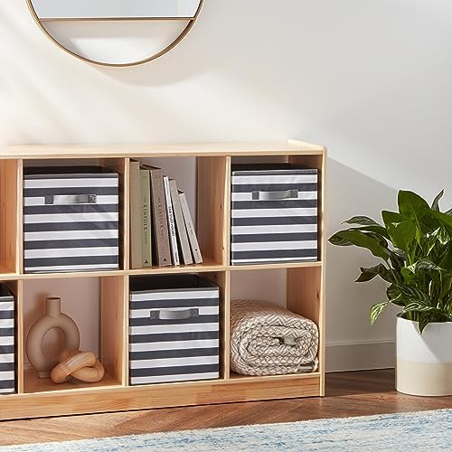 Amazon Basics Collapsible Fabric Storage Bins with Handles, Cube Organizer for Organizing, 13"x13"x13", White/Light Grey Stripe, 6-Pack - Image 6