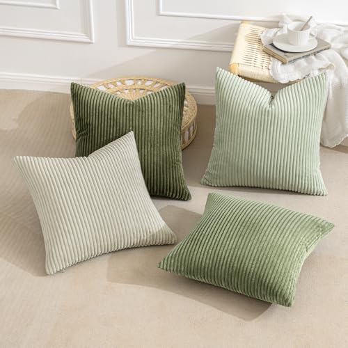 MIULEE Soft Corduroy Decorative Throw Pillow Covers Light Green 18x18 - Image 6