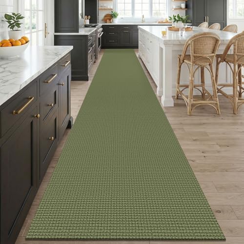 KOZYFLY 3x20 Runners Rugs for Hallway, Extra Long Washable Runner Rug, Non Slip Rubber Backed Kitchen Runner, Cotton Entryway Rug, Floor Carpet for Entry, Aisle, Hall, Olive Green/Earthy Green - Image 2