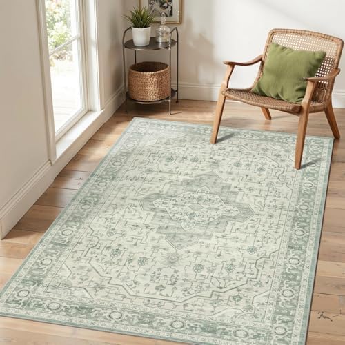 Rugxara 4x6 Vintage Boho Washable Rug for Bedroom(Green) - Image 3