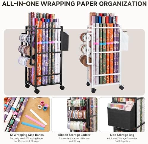 Aquzee Wrapping Paper Storage, Rolling Gift Wrap Storage Stand - Image 4