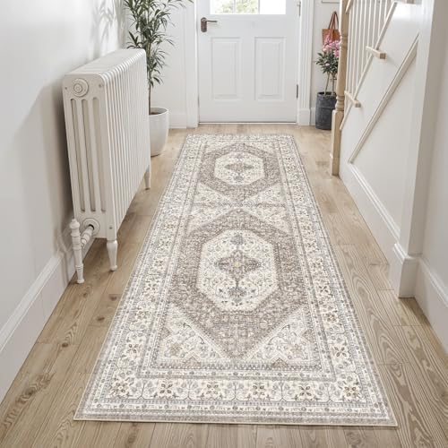 2x6 Runner Rug Washable Vintage: Non Slip Long Kitchen Runners Brown/Beige by Ksrau
