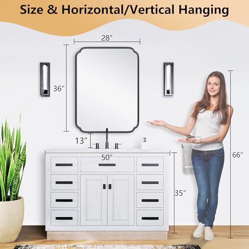 Ferytange 28"x36" Black Bathroom Mirror with Rustproof Metal Frame, Modern Rounded Corner Wall Mirror for Vanity Over Sink, Horizontal/Vertical Hanging - Image 4