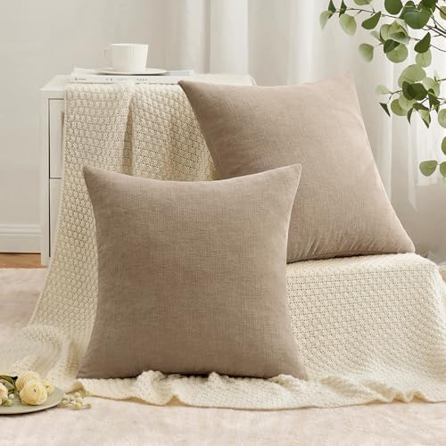 MIULEE Light Brown Chenille Couch Throw Pillow Covers, 18x18 - Image 4