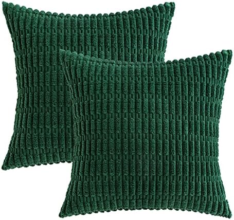 MIULEE Corduroy Decorative Throw Pillow Covers 16x16 Dark Green Pack of 2 - Image 6