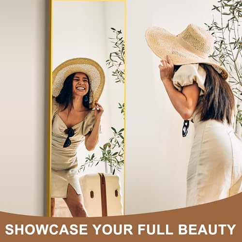 Delma Full Length Mirror with Stand, 56x15 Gold Floor Mirror - Image 4