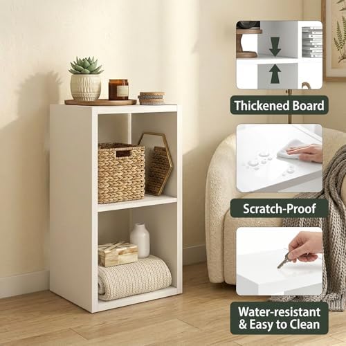 WannabeMyself【2026 Wooden Thick Frame 】 2 Cube Storage Organizer with Anti-Tipping Kits, Reversible Open Back Book Shelf,Bookcase for Living Room,Bedroom,Entrance Hall,Office,11.6×24.7×13.1,White - Image 3