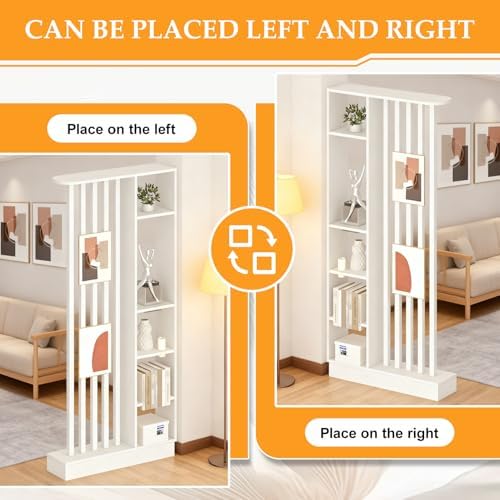 Freestanding Wall Room Divider with Shelves, White, 47.2x9.4x78.7in - Image 2