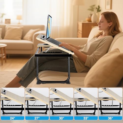 Laptop Bed Desk, Adjustable Lap Desk, Small Laptop Table with USB Charge Port, Desktop Card &Pen Slot, Cup Holder, Foldable Bed Tray Table for Couch Sofa Chair Floor Eating Working - Image 4