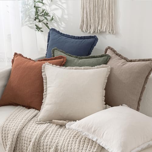 MIULEE Boho Linen Fringe Decorative Fall Throw Pillow Covers Dune 20x20 - Image 6