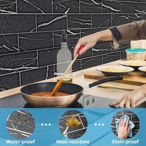 Art3d 102-Pack Peel and Stick Backsplash on Subway Tile, Black Marble - Image 5