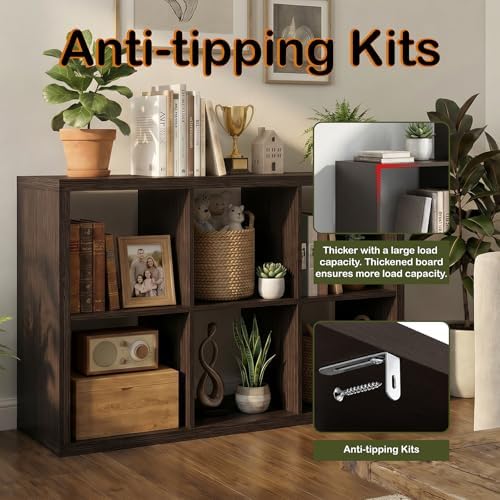 WannabeMyself【2026 Wooden Thick Frame】 6 Cube Storage Organizer with Anti-Tipping Kits, Reversible Open Back Book Shelf,Bookcase for Living Room,Bedroom,Entrance Hall,Office,11.6×36.3×24.6,Chocolate - Image 5
