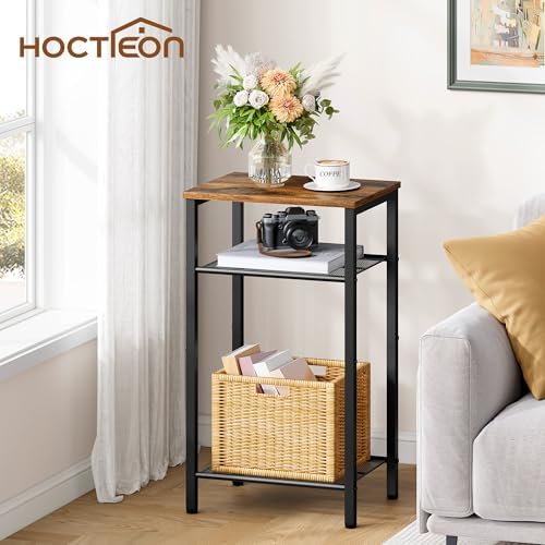 Hoctieon 3 Tier End Table, Telephone Table, Narrow Side Table with Storage, Nightstand for Small Spaces, Metal Frame, For Living Room, Bedroom, Sofa Couch, Hall, Easy Assembly, Rustic Brown - Image 3