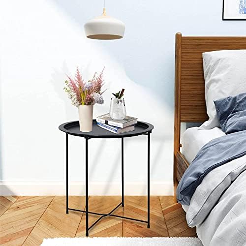 Garden 4 you End Table 2 PCS Metal Side Table Black Round Folding Tray Cyan Sofa Small Accent Fold-able Table, Round End Table Tray, Next to Sofa Table, Snack Table for Living Room and Bed Room - Image 6