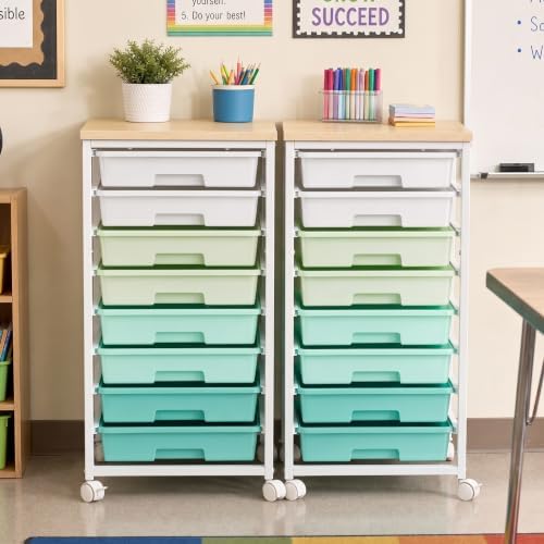 Pipishell Rolling Cart with 8 Drawers, Craft Storage Cart, Green Gradient - Image 2