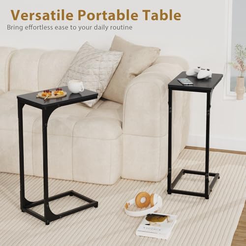 C Shaped End Tables Couch Table TV Trays Set of 2, 7" Wide, Black - Image 2