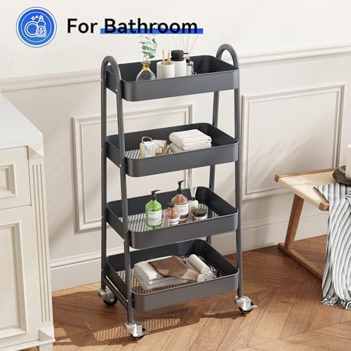 OLIXIS Metal 4 Tiers Rolling Storage Utility Cart with Lockable Wheels - Image 5