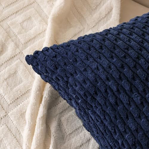 Set of 4 Navy Blue Decorative Throw Pillow Covers 18x18 Inch Corduroy Pillow Covers for Bed Couch Sofa Living Room Soft Square Cushion Cases - Image 5