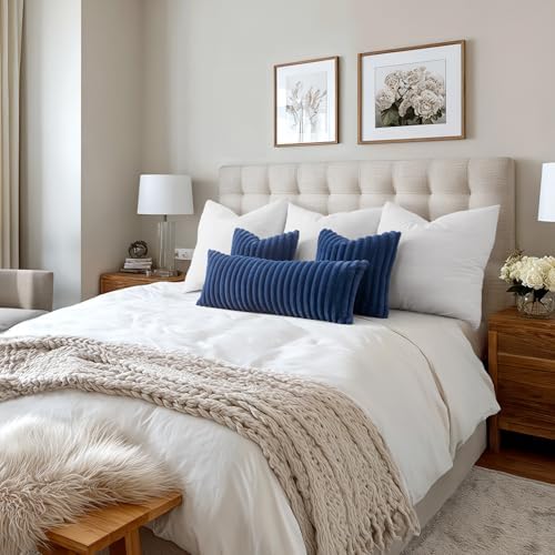 MIULEE Faux Fur Lumbar Throw Pillow Covers 12x20 Set of 2 Navy Blue - Image 6
