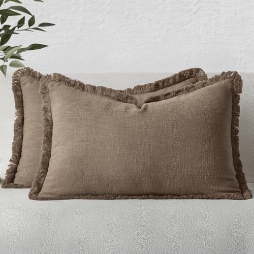 MIULEE Linen Decorative Fall Lumbar Throw Pillow Covers Cocoa Brown 12x20 by MIULEE