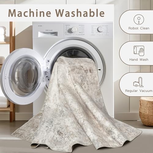 Beige Grey 10x14 Washable Area Rugs for Living Room,Bedroom,Dining Room - Image 4