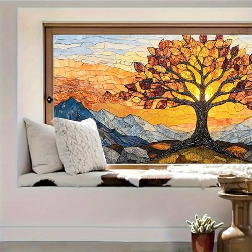 HOMETITUTE Tree Stained Glass Privacy Window Film 39.3x17.7 Inch PVC - Image 2