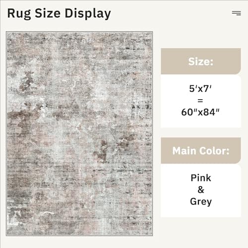 Soalmost Abstract Rug 5x7 Washable Area Rugs for Living Room, Pink/Grey - Image 5