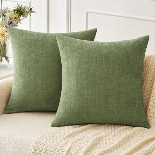 MIULEE Soft Chenille Throw Pillow Covers Sage Green 20x20 Inch Pack of 2 by MIULEE