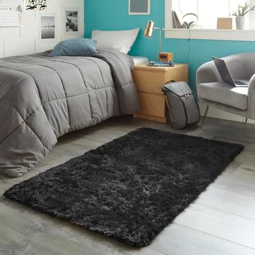 Ophanie 3x5 Black Rugs for College Dorm, Bedroom Small Area Rug, Non-Slip Fluffy Shaggy Bedside Soft Shag Fuzzy Plush Carpet for Kids Boys Teen Decor Aesthetic, Nursery with Over 99 pcs Pile fibers - Image 5