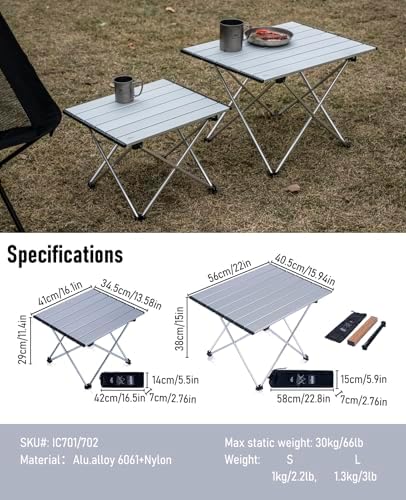 iClimb Ultralight Compact Camping Folding Table (Silver - S) - Image 3