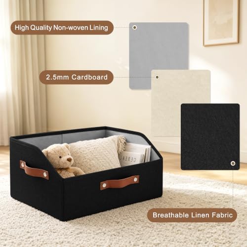 Bagnizer Closet Organizers and Storage, Linen Trapezoid Storage Bins with Handles, Collapsible Shelf Organizer for Blanket, Towel, Clothes, Hats, Purse (Black) - Image 4