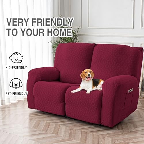 Genina Waterproof Recliner Loveseat Cover,2 Seat Couch Cover,Wine Red - Image 4