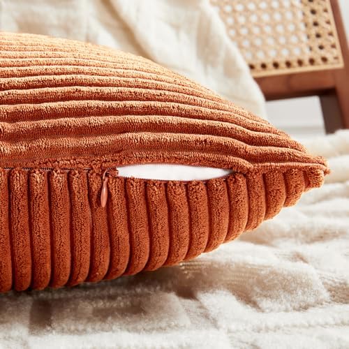 Fancy Homi Set of 2 Burnt Orange Lumbar Decorative Throw Pillow Covers 16x32 Inch for Living Room Couch Bed, Boho Farmhouse Fall Home Decor, Soft Corduroy Corss Patchwork Cushion Case 40x80 cm - Image 4