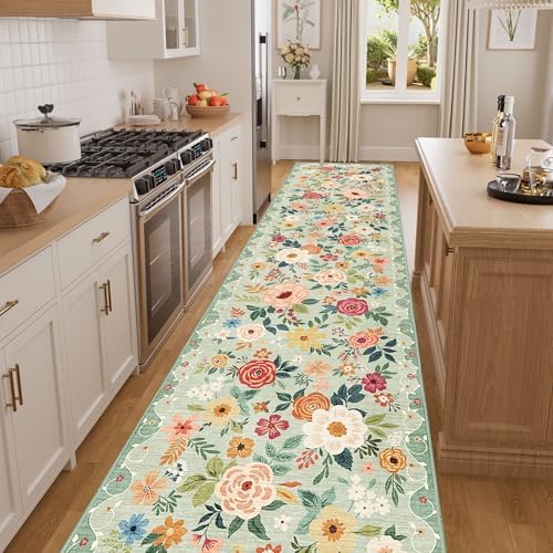 DUKINO 3x12 Washable Runner Rug, Long Hallway Runner Rug Non Slip, Green - Image 3