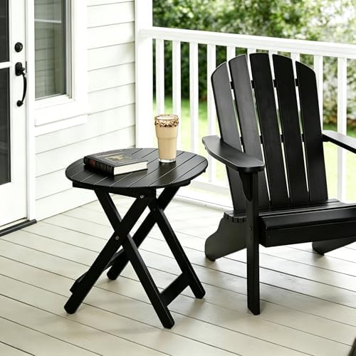Outdoor Small Table, Round Folding Wooden Patio Side Table Furniture End Table for Adirondack Chair, Balcony, Porch, No Assembly Required, Black - Image 2