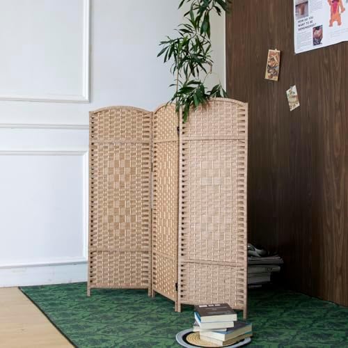 3-Panel Short Room Divider, 3.9 ft Freestanding Partition Wall, Light Brown Rattan Double-Sided Folding Screen for Living Room, Bedroom & Corner Privacy - Image 2