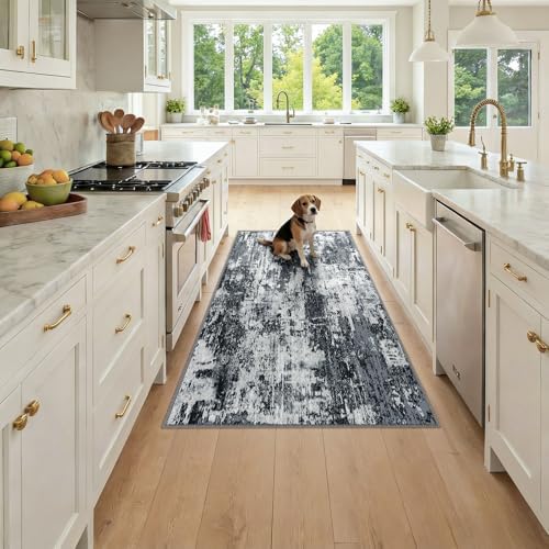 RELEANY Washable Runner 3'x6' Abstract Area Rug for Hallway Black White by RELEANY