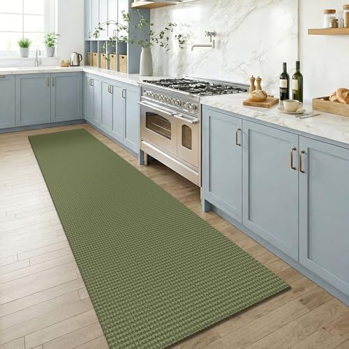 KOZYFLY Cotton Runners for Hallway 2.5'x8', Washable Runner Rug, Woven Non Slip Kitchen Runner, Braided Entryway Rug, Floor Carpet for Foyer, Bedroom, Hall, Olive Green/Earthy Green - Image 2