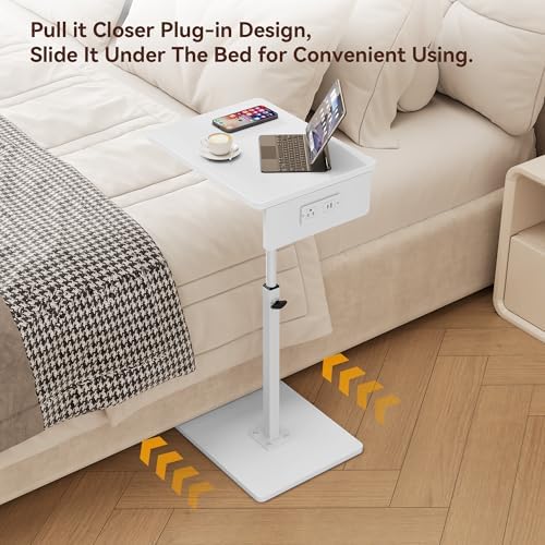 C Shaped End Table with Charging Station, Adjustable Height C Table End Table, 360°Swivel TV Tray Table for Small Spaces, Rounded Corners Couch Table, Side Tables Living Room for Sofa,Chair,Snack,Bed - Image 7