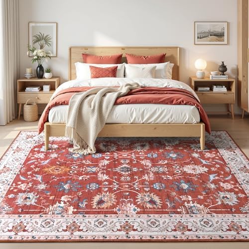 Hanples 6x9 Area Rugs for Living Room, Washable Rug Vintage Floral, Red - Image 3